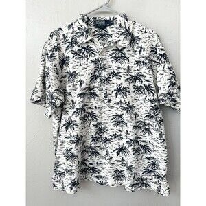 Vintage Polo Ralph Lauren Pique Palm Tree Hawaiian Short Sleeve Shirt Size XL